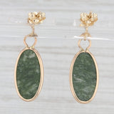 Green Marbled Serpentine Oval Cabochon Drop Earrings 14k Yellow Gold