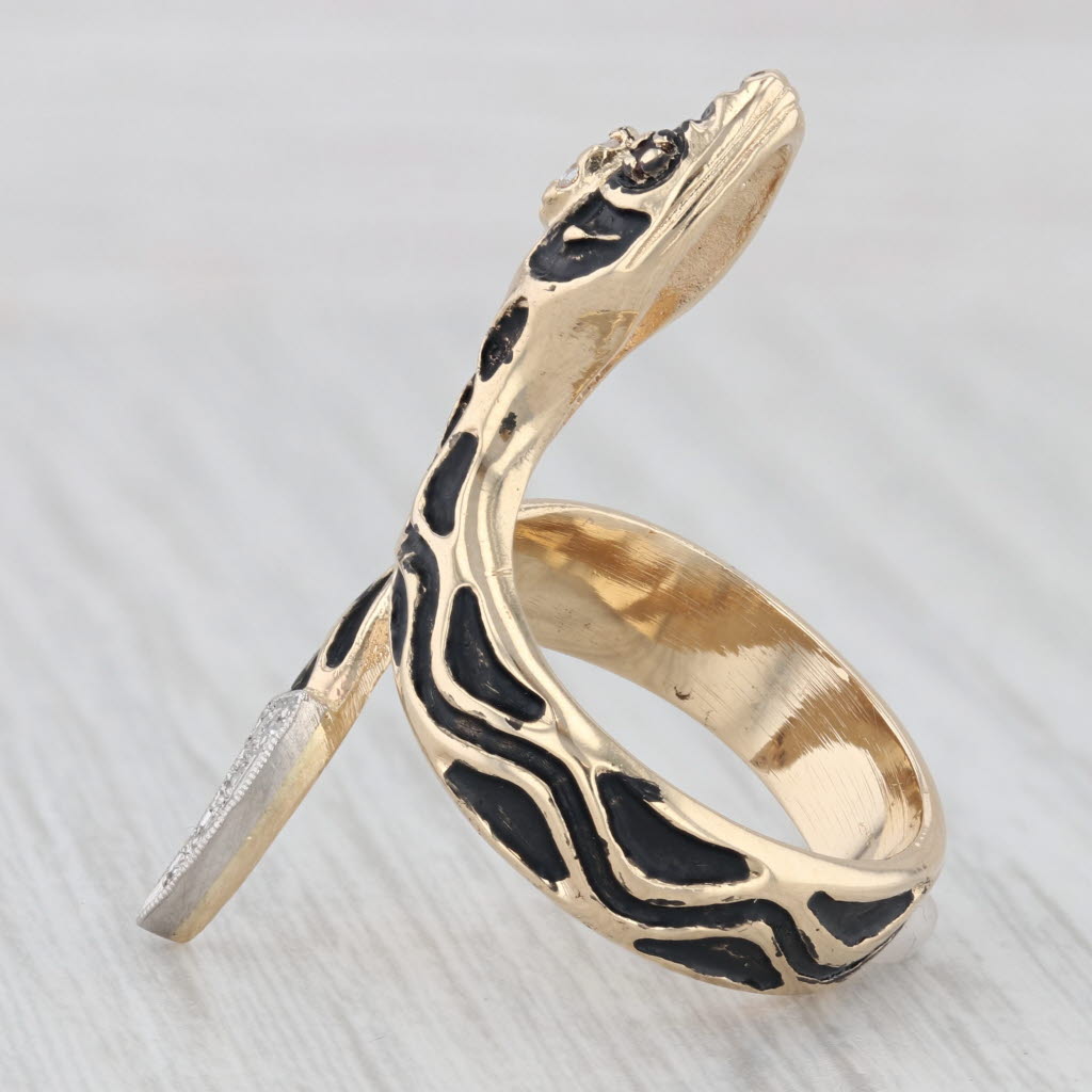 Light Gray Vintage 0.20ctw Diamond Snake 14k Yellow Gold Ring Size 7