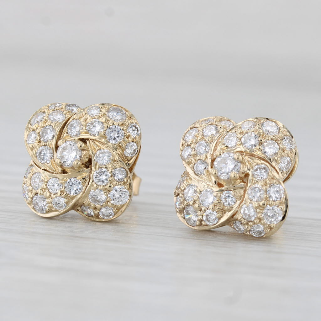 Light Gray 1.24ctw Diamond Swirl Flower Stud Earrings 14k Yellow Gold