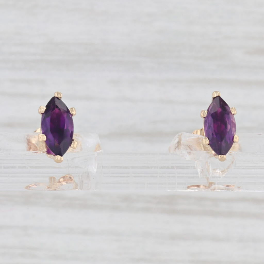 Light Gray 0.40ctw Amethyst Stud Earrings 14k Yellow Gold Marquise Solitaire Studs