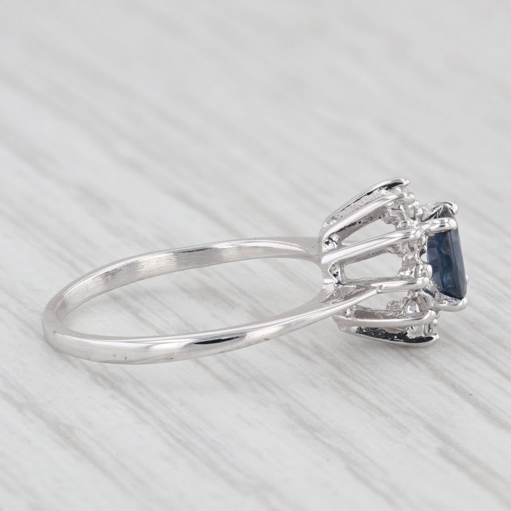 Light Gray 0.67ctw Oval Blue Sapphire Diamond Halo Ring 10k White Gold Size 4.5 Engagement