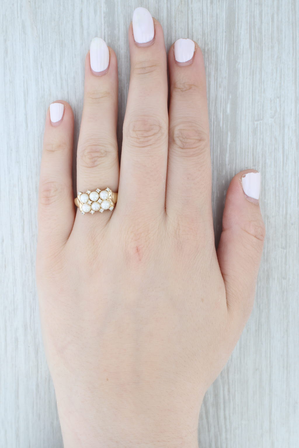 Light Gray Cultured Pearl 0.15ctw Diamond Ring 14k Yellow Gold Size 8.25
