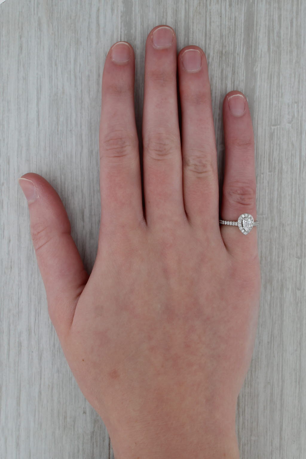 0.71ctw Pear Halo Dimond Engagement Ring 14k White Gold Size 3.5 Cathedral Band