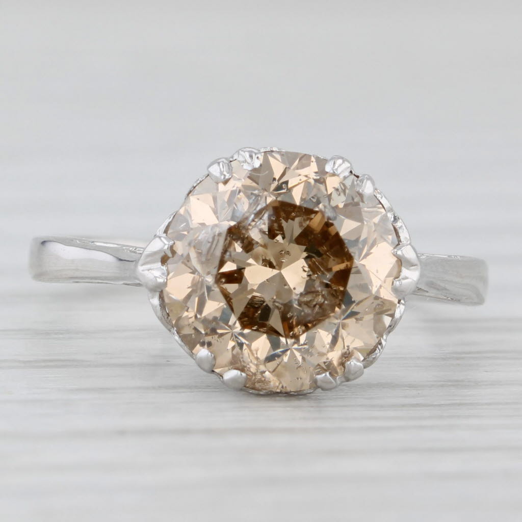 Light Gray Art Deco 3.41ct Champagne Diamond Solitaire Engagement Ring Platinum Sz 5.5 AGI