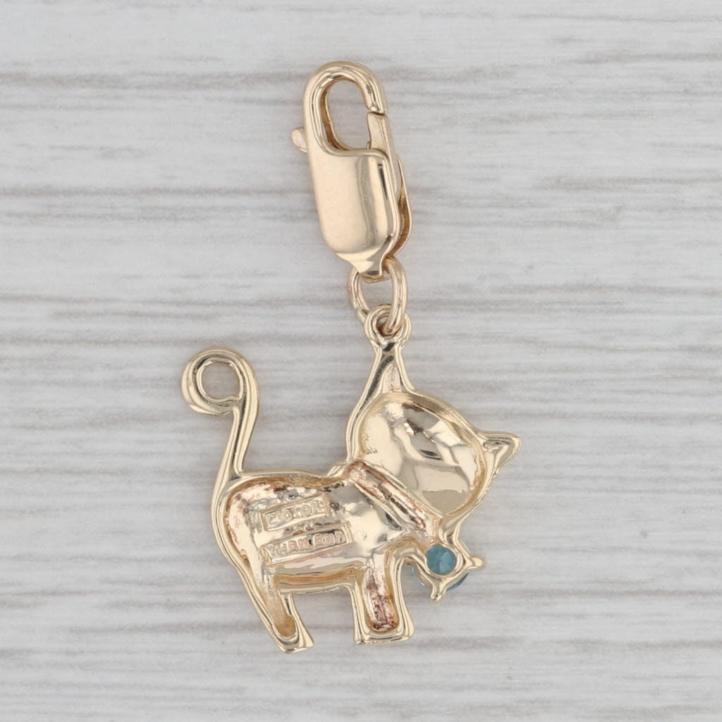 Gray 0.12ct Blue Topaz Charm 14k Yellow Gold Animal Pet Themed Pendant