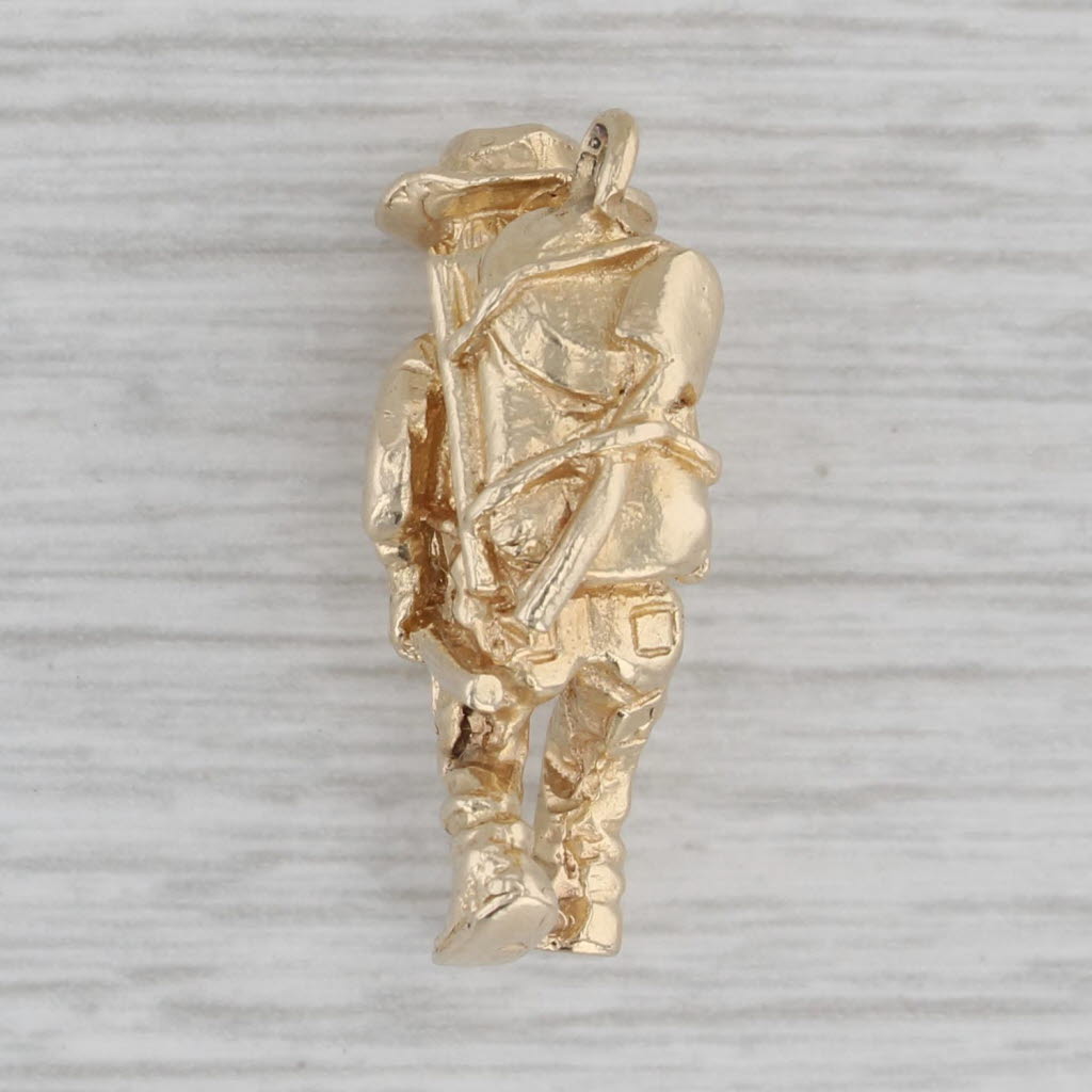 Gray Gold Miner Charm 14k Yellow Gold 3D Figural Old Prospector Pendant