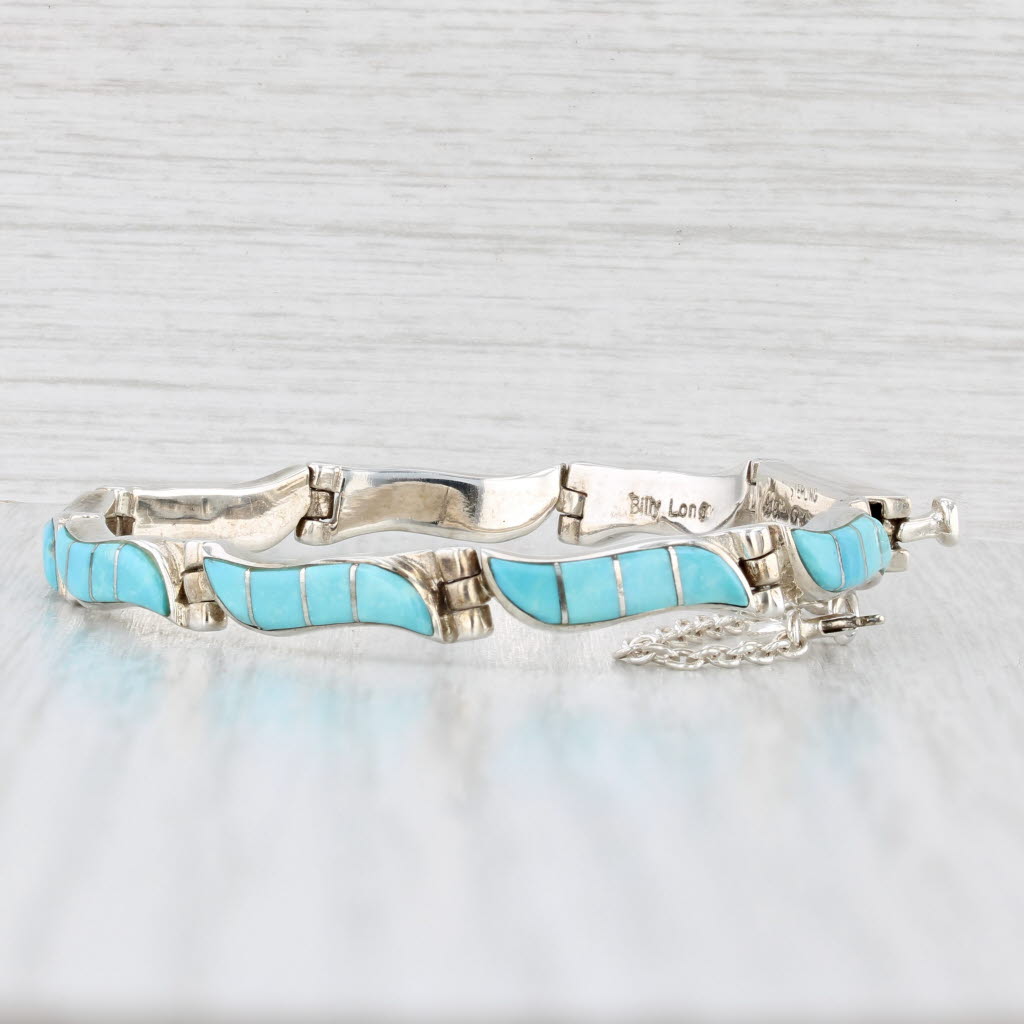 Light Gray Billy Long Turquoise Mosaic Bracelet Sterling Silver Navajo Native American