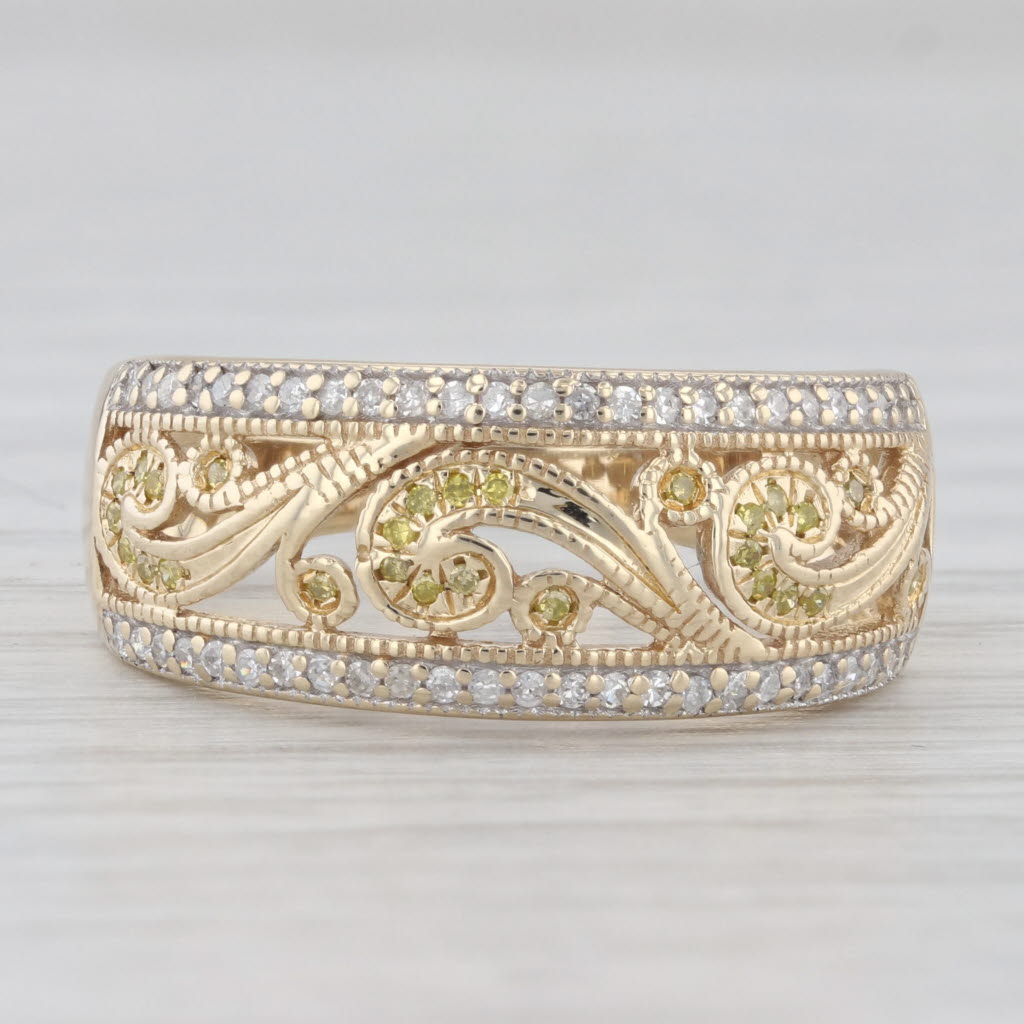 Light Gray 0.30ctw Diamond Floral Openwork Ring 10k Yellow Gold Size 7 Band