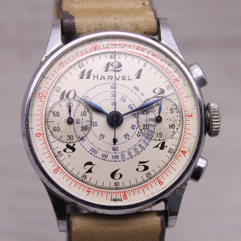 Vintage c.1950 Harvel Mens 33mm Steel Back Chronograph Watch Valjoux 23
