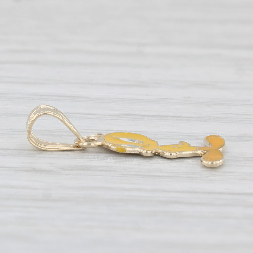 Light Gray Tweety Bird Pendant 14k Yellow Gold Enamel Warner Brothers Cartoon Collectible