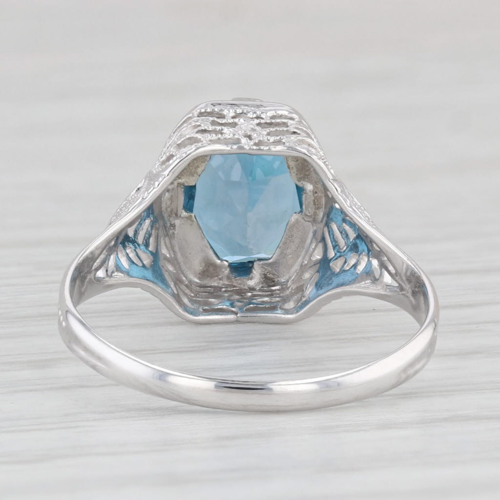 Light Gray Vintage 1.84ct London Blue Topaz Filigree Ring 14k White Gold Sz 7.5 Engagement