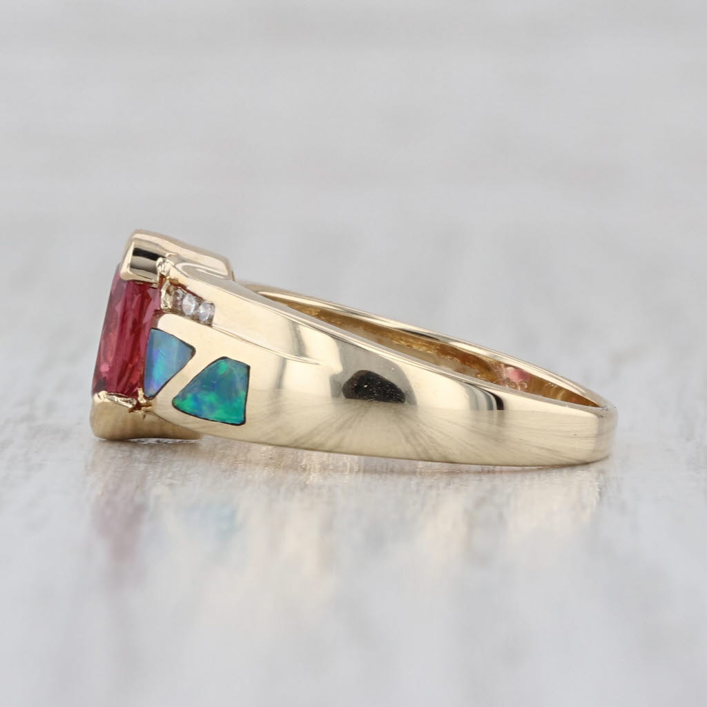 1.36ctw Tourmaline Rubellite Diamond Opal Ring 14k Yellow Gold Size 6.25