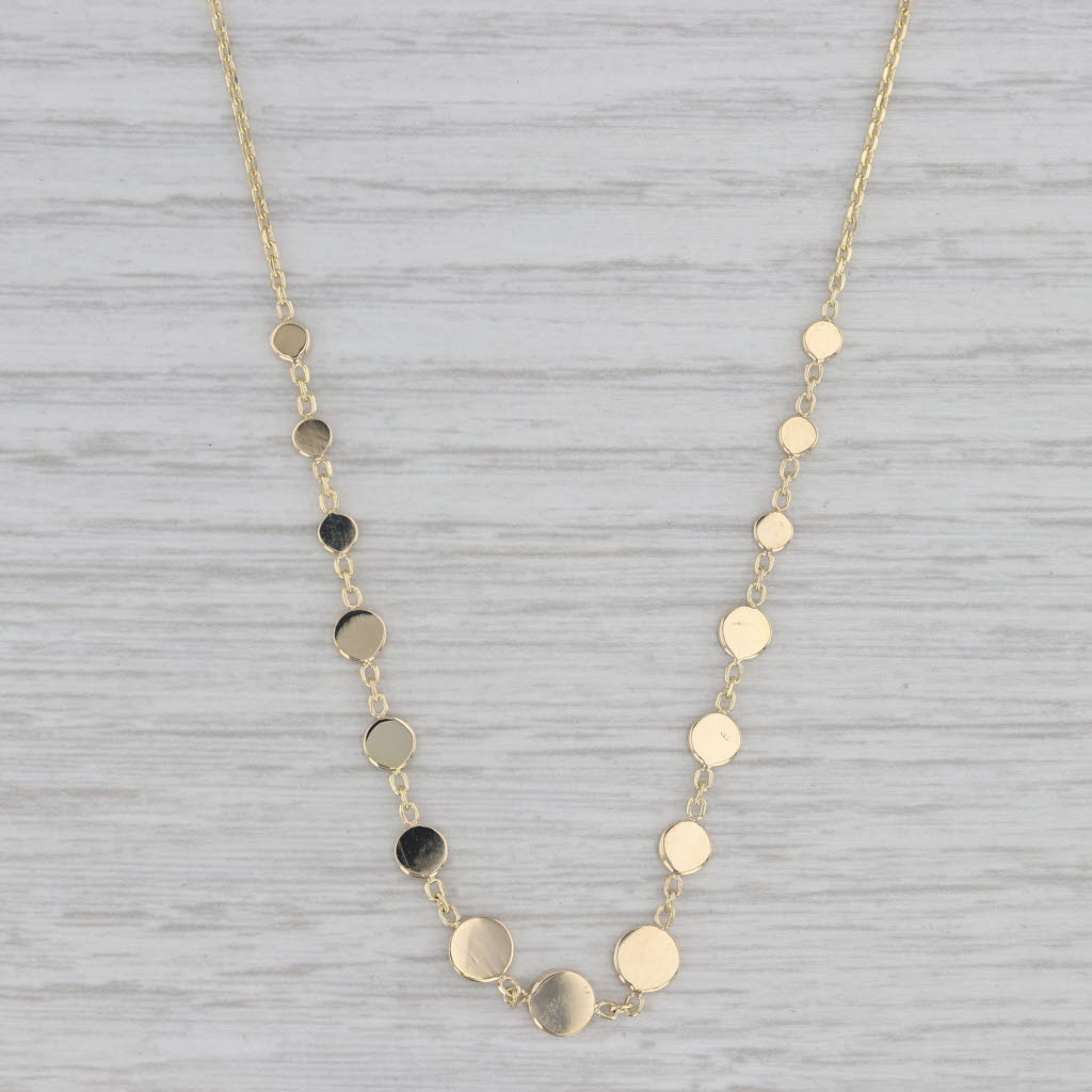 Gray Stationary Discs Necklace 14k Yellow Gold 16.75" Cable Chain