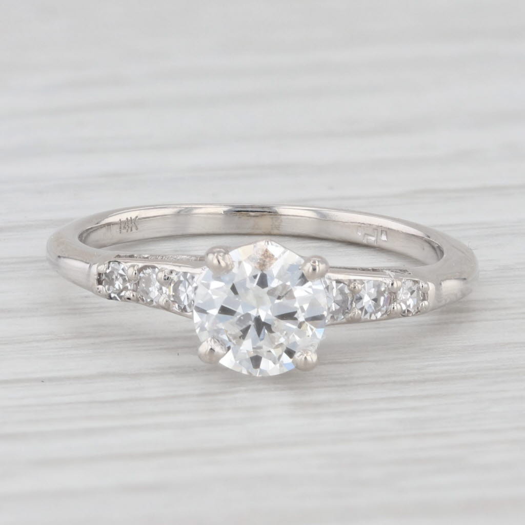 Light Gray Vintage 0.78ct Round Diamond Engagement Ring 14k White Gold Size 5.5 GIA