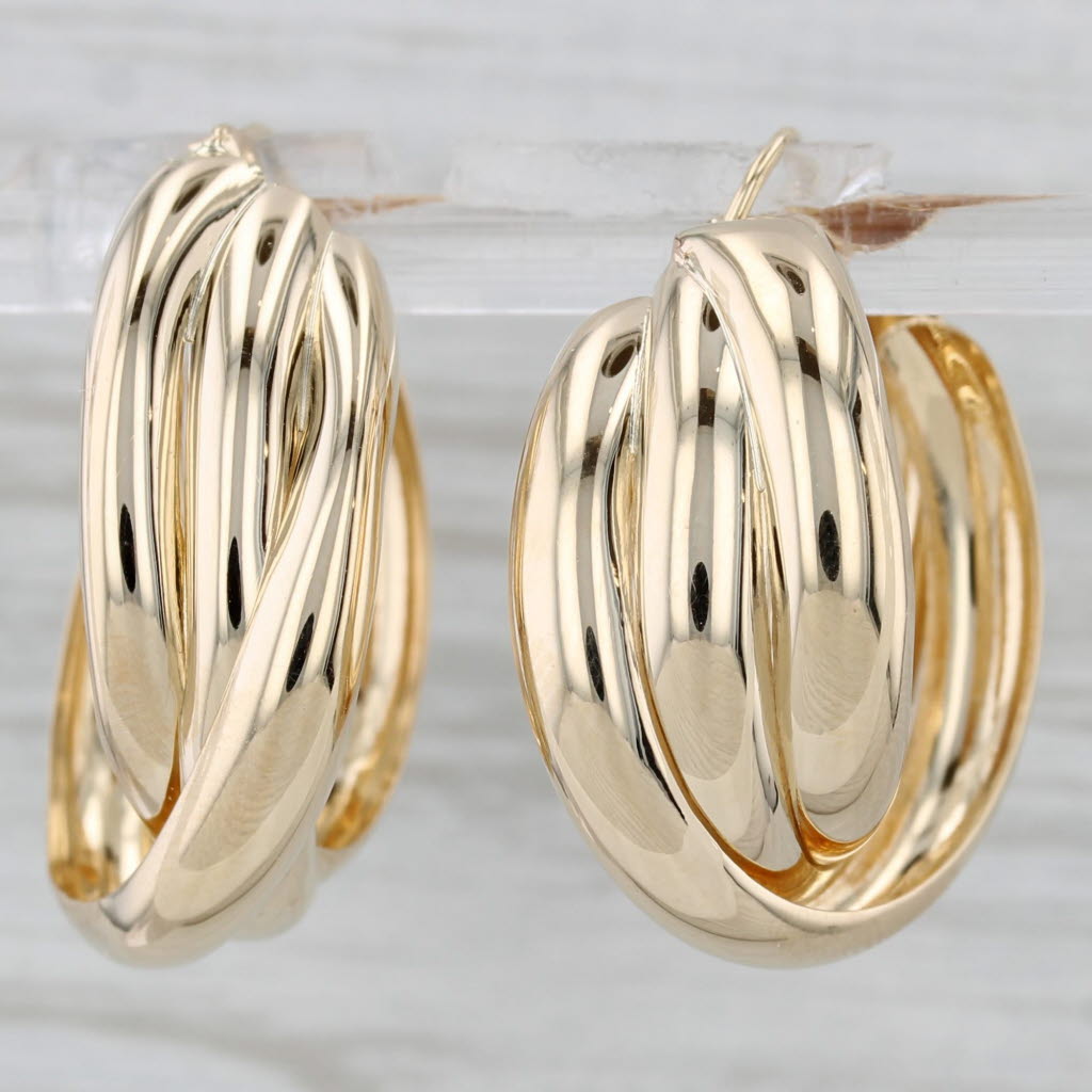Gray Layered Hoop Earrings 14k Yellow Gold Snap Top Round Hoops