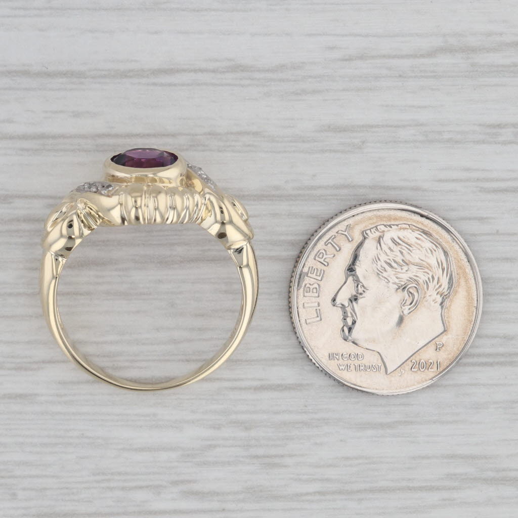 Gray 0.90ct Round Amethyst Solitaire Ring 10k Yellow Gold Size 6.25 Diamond Accents