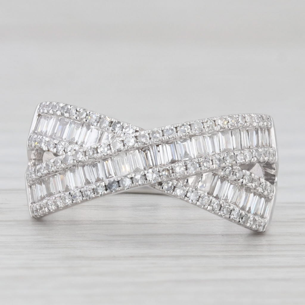 Light Gray Effy 1.15ctw Diamond Cross Over Ring 14k White Gold Channel Set Baguettes