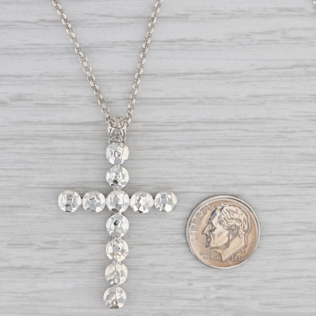 Gray John Hardy Palu Collection Disc Cross Pendant Necklace Sterling Silver 16"-18"