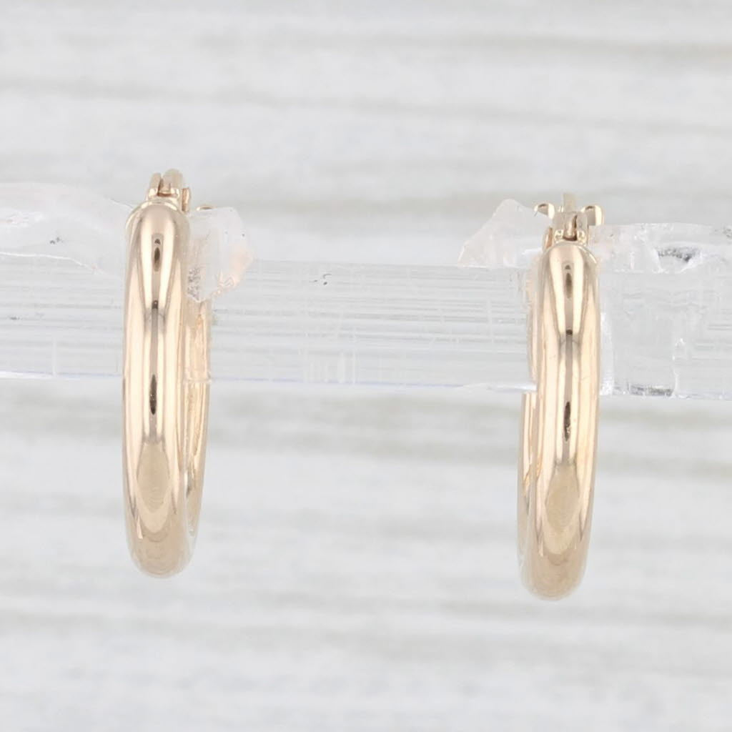 Light Gray New Small Hoop Huggie Earrings 14k Yellow Gold Round Hoops Snap Top Pierced