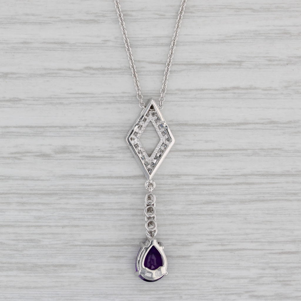 Gray 1.61ctw Amethyst Diamond Pendant Necklace 14k Gold 17" Cable Chain Necklace