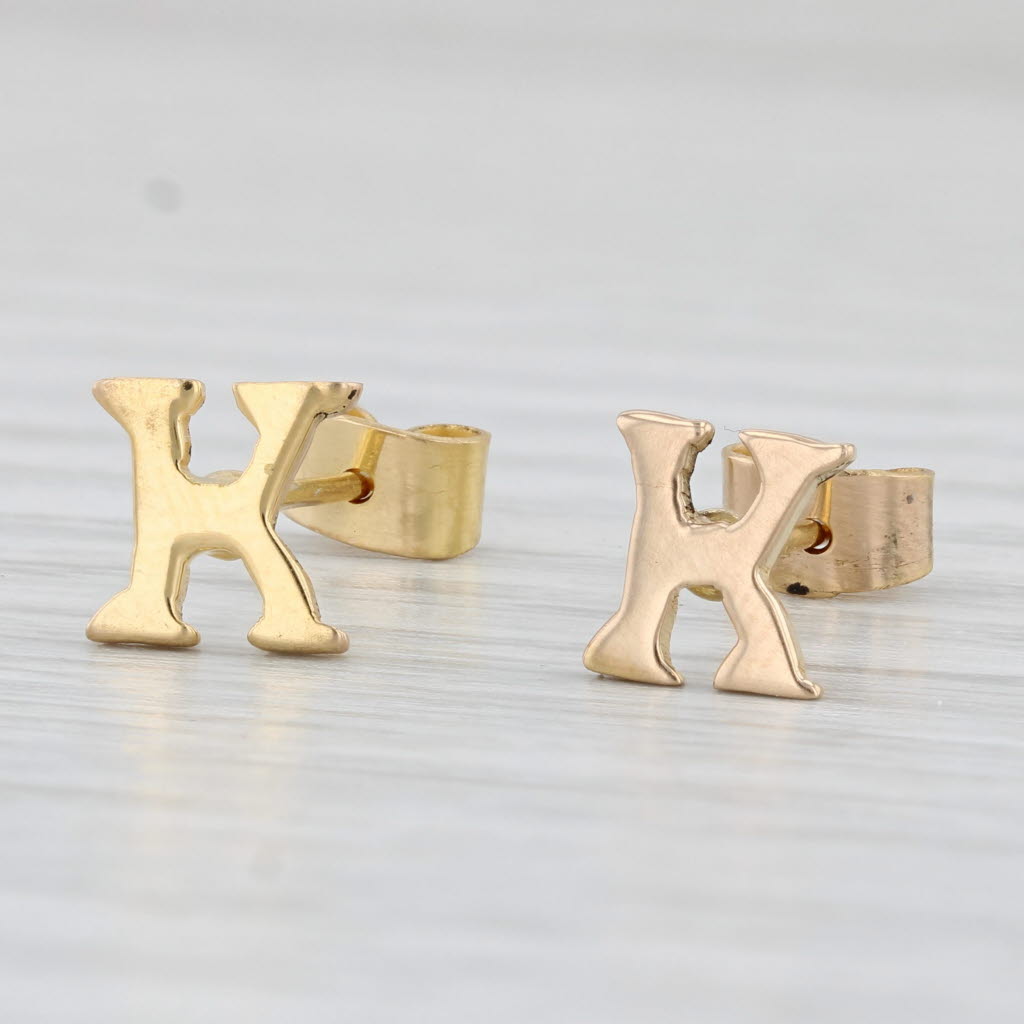 Light Gray Letter K Stud Earrings 18k Yellow Gold Initial Jewelry