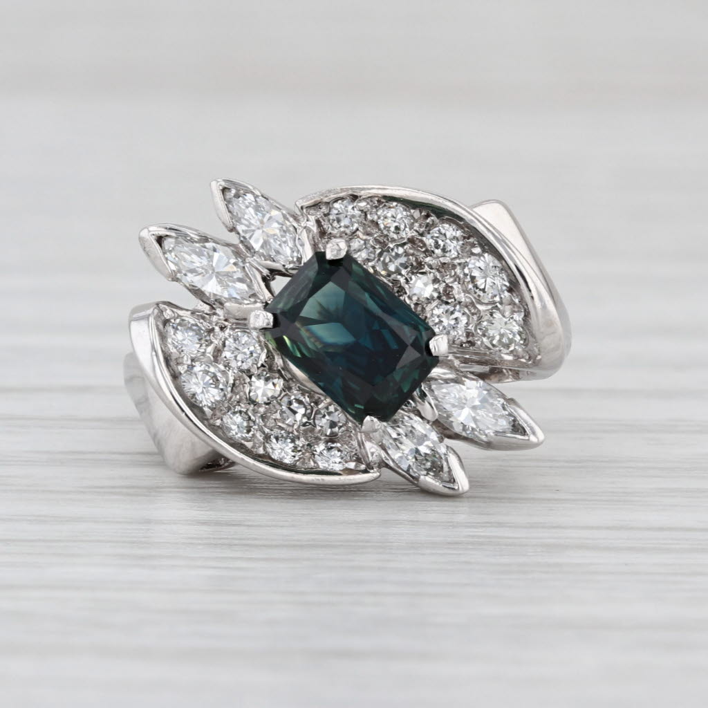 1.71ctw Blue Sapphire Diamond Abstract Cocktail Ring 14k White Gold Size 4