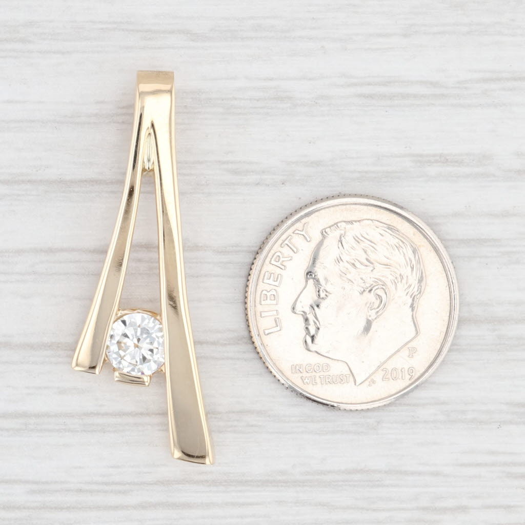 Antique White 0.43ct Diamond Drop Pendant 14k Yellow Gold Round Solitaire