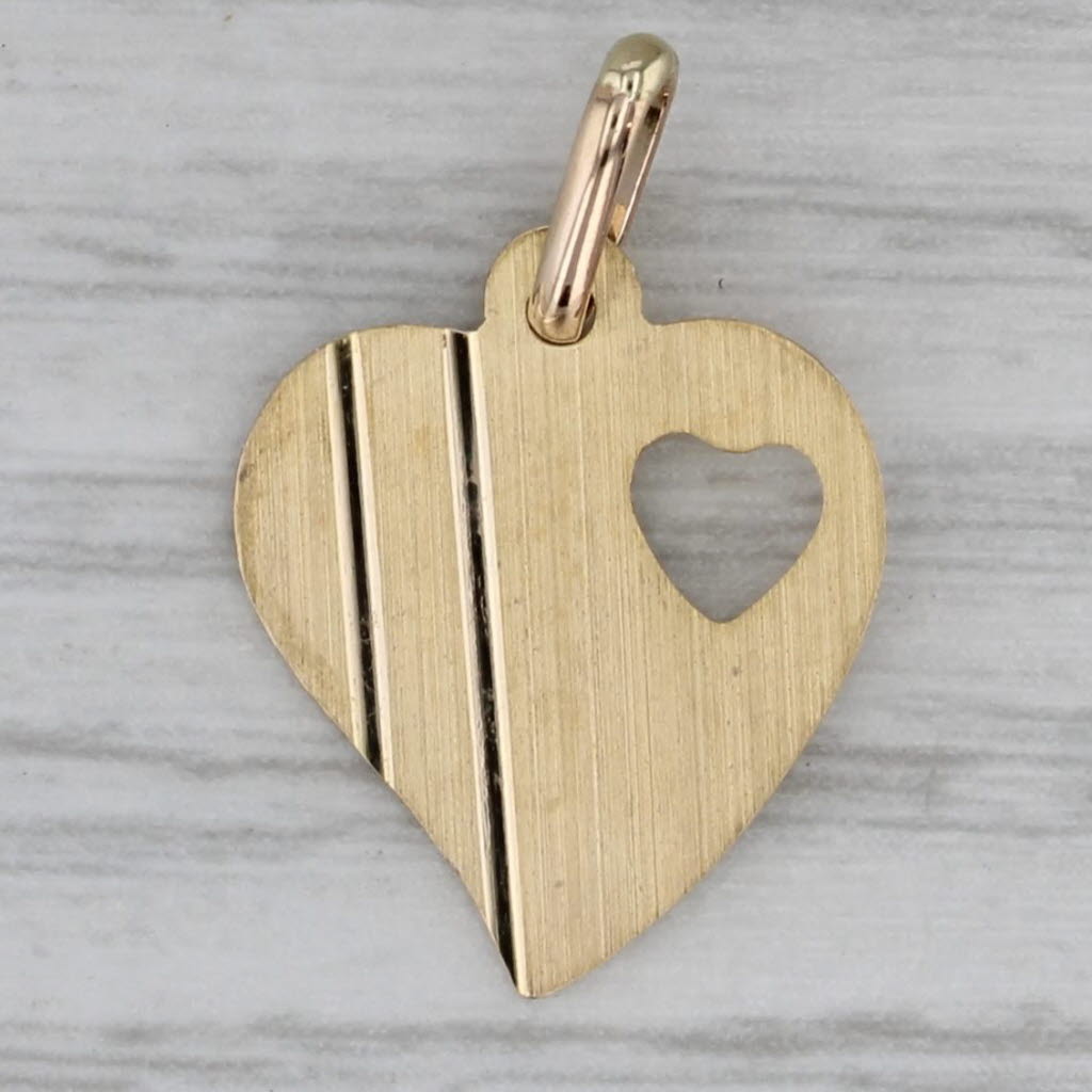 Gray Heart in Heart Pendant 14k Yellow Gold Charm Engravable