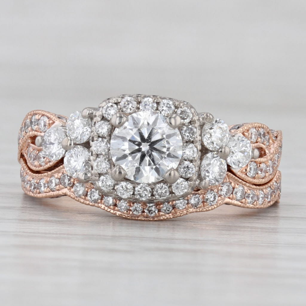 Light Gray Neil Lane 1.73ctw Diamond Halo Engagement Ring Wedding Band Bridal Set 14k Gold