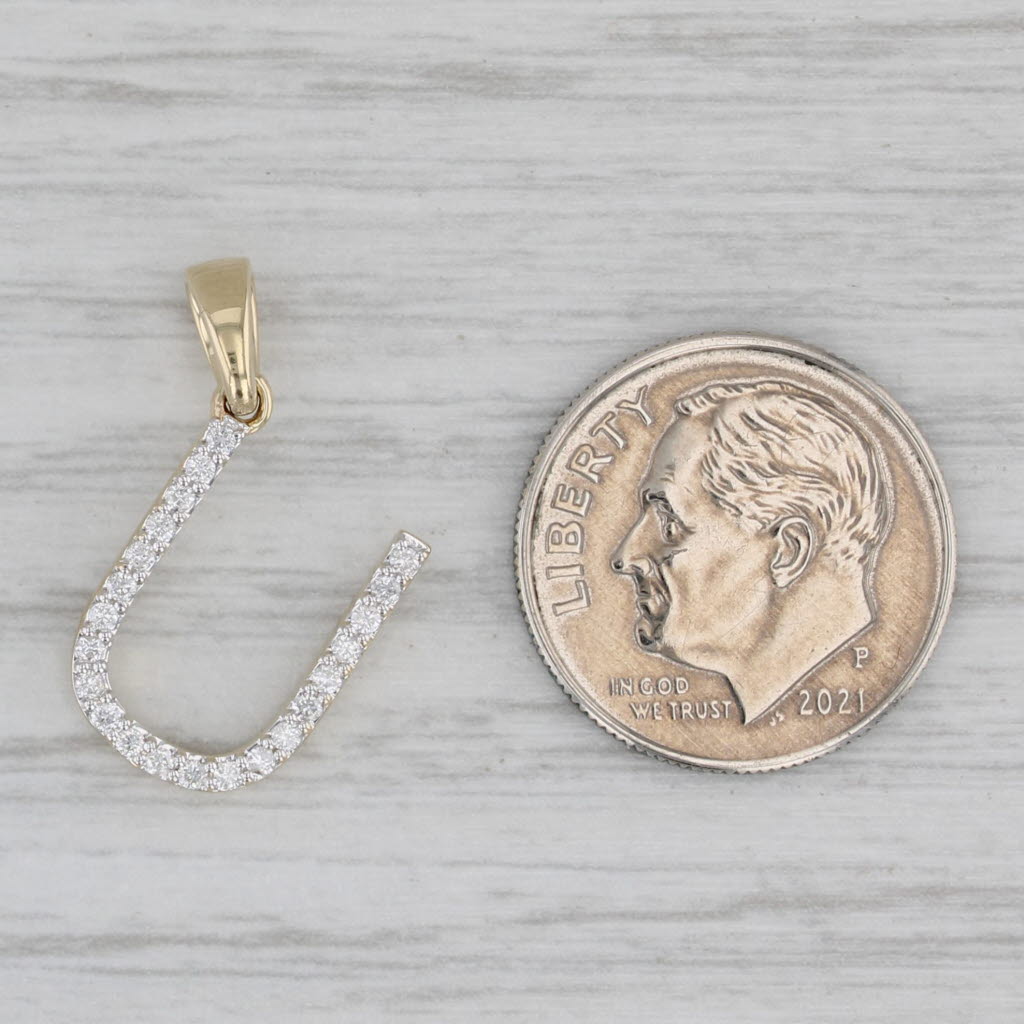 New 0.12ctw Diamond Letter Initial "U" Pendant 10k Yellow Gold