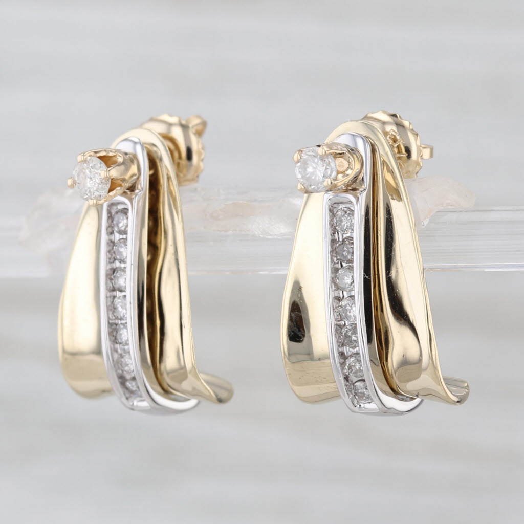 0.38ctw Diamond Journey J-Hook Earrings 10k Yellow White Gold Drops