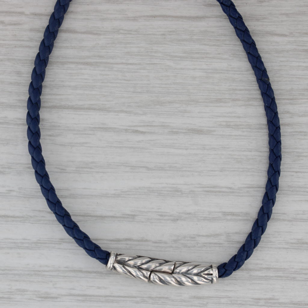 Dark Gray David Yurman Woven Blue Cord Necklace Sterling Silver 23.5" 3.2mm