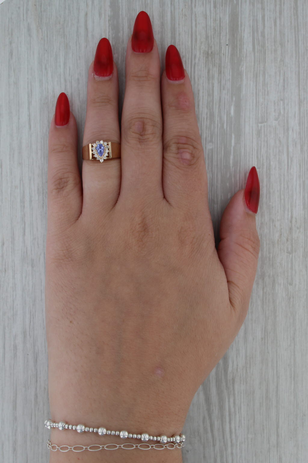 0.60ctw Tanzanite Diamond Halo Ring 14k Yellow Gold Size 6.25 Cathedral Band