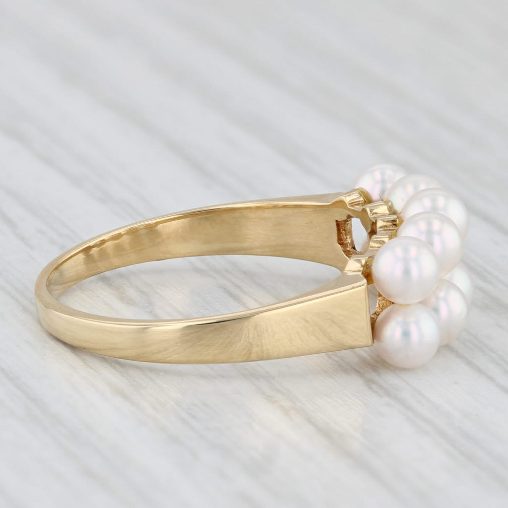 Light Gray Mikimoto Cultured Pearl Cluster Ring 18k Yellow Gold Size 6.5