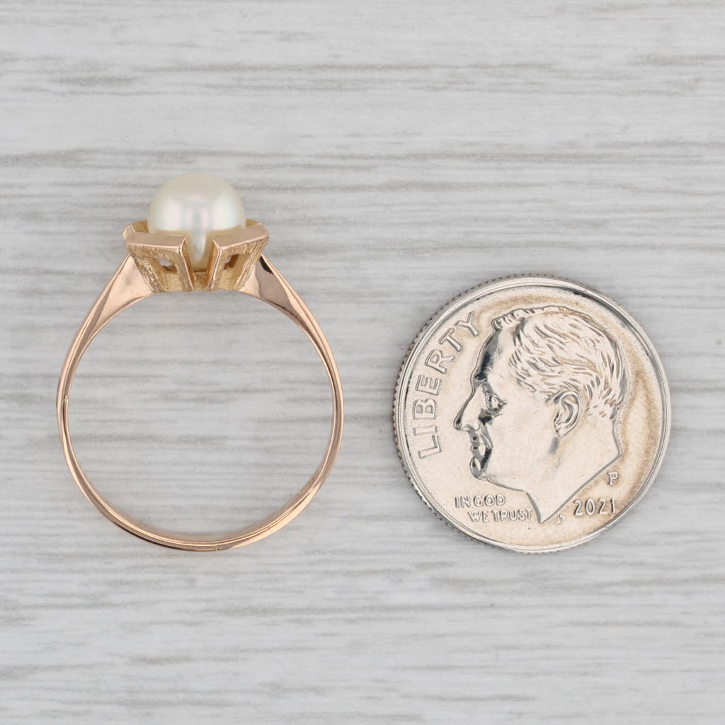 Gray Cultured Pearl Solitaire Ring 18k Rose Gold Size 6