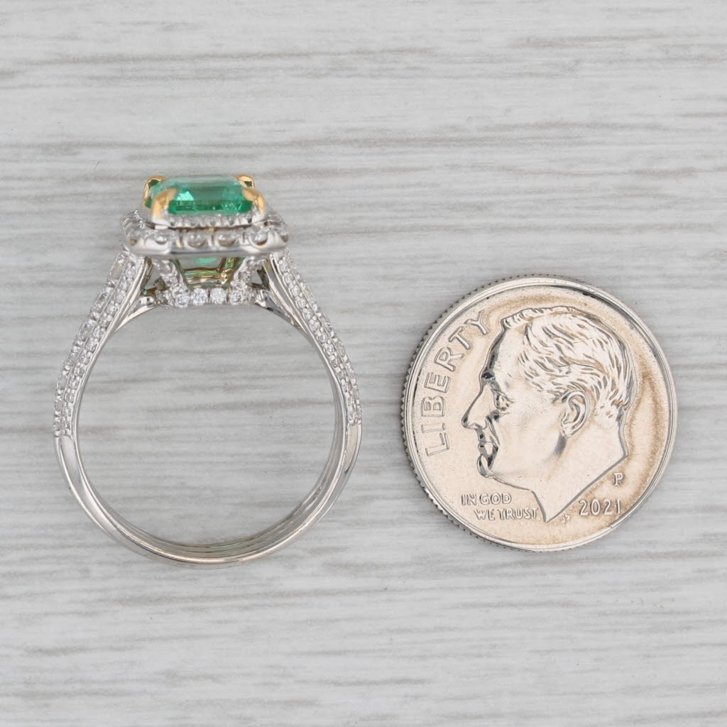 Gray 2.59ctw Emerald Diamond Halo Engagement Ring 18k White Gold Size 6 GIA