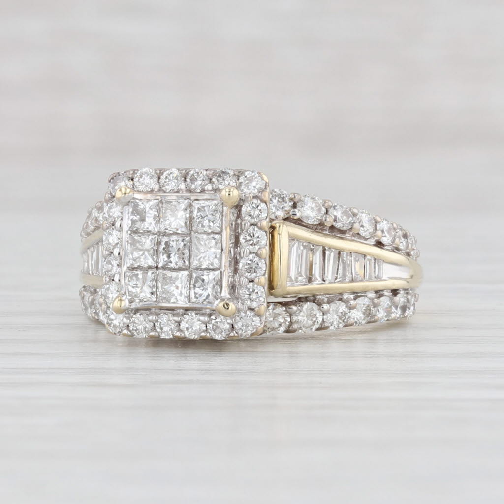Light Gray 2.12ctw Diamond Princess Halo Engagement Ring 10k Yellow Gold Size 7.25