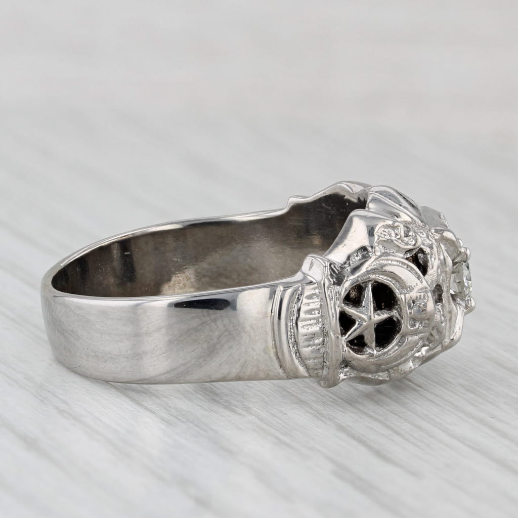 Light Gray 0.38ct Diamond Masonic Scottish Rite Ring 10k Gold Eagle Signet Yod 32nd Degree