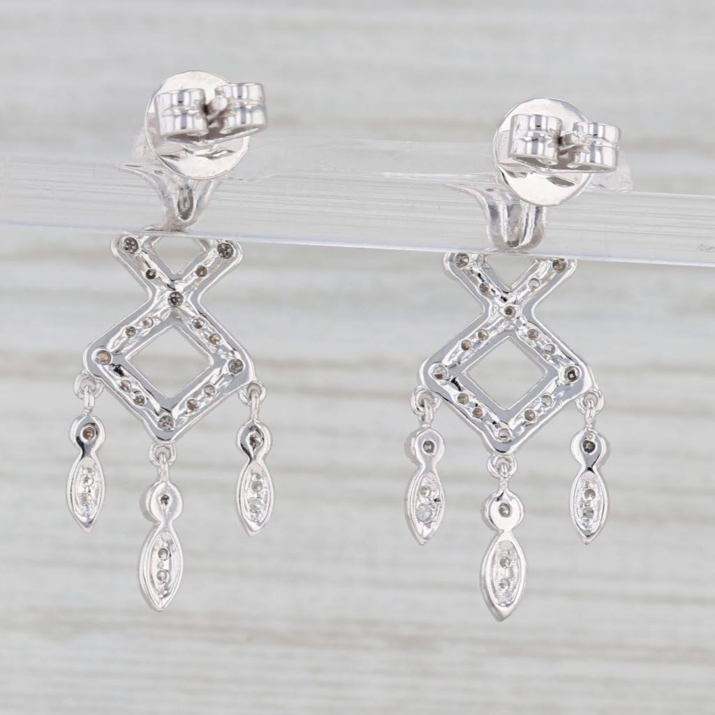 Light Gray 0.20ctw Diamond Cross Hatch Drop Earrings 14k White Gold