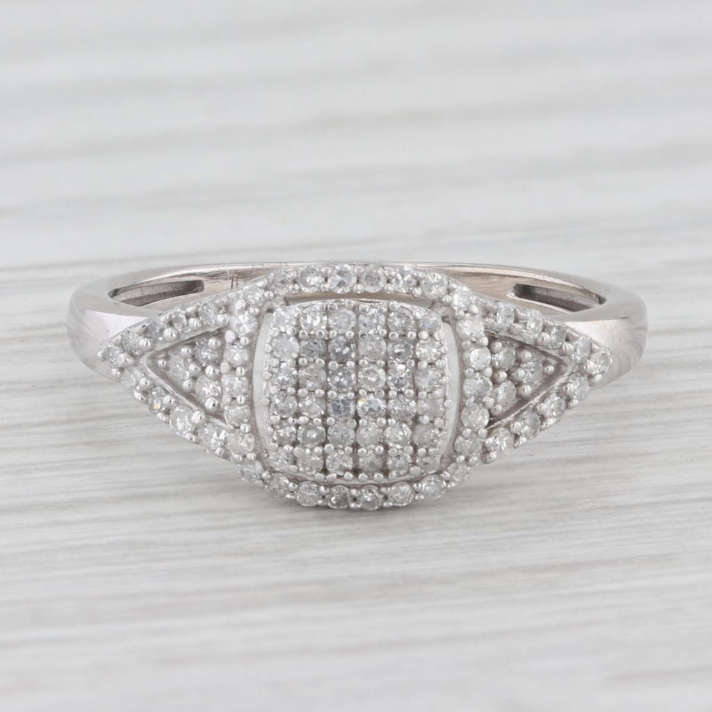 Light Gray 0.30ctw Pave Diamond Halo Ring 10k White Gold Size 6.25