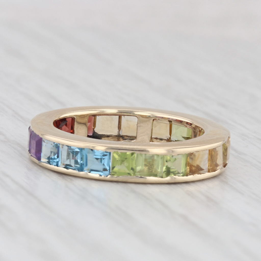 Light Gray 3.62ctw Rainbow Gemstone Eternity Ring 10k Gold Peridot Citrine Garnet Topaz