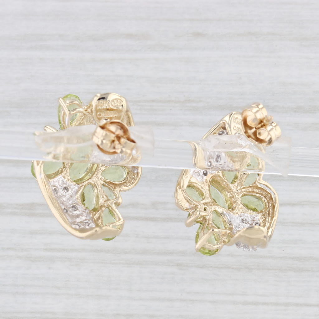 Light Gray 3.89ctw Green Peridot Diamond Drop Earrings 10k Yellow Gold
