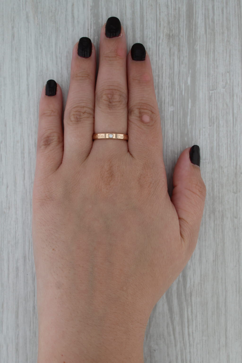 Tiffany & Co Flat Band 3P Diamond Stackable Ring 18k Rose Gold Elsa Peretti Sz 8