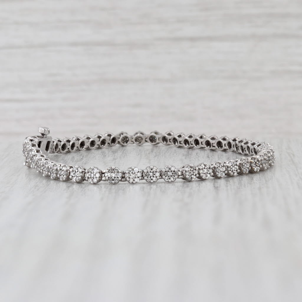 0.80ctw Diamond Tennis Bracelet 14k White Gold Bar Links 6.75" 3.1mm
