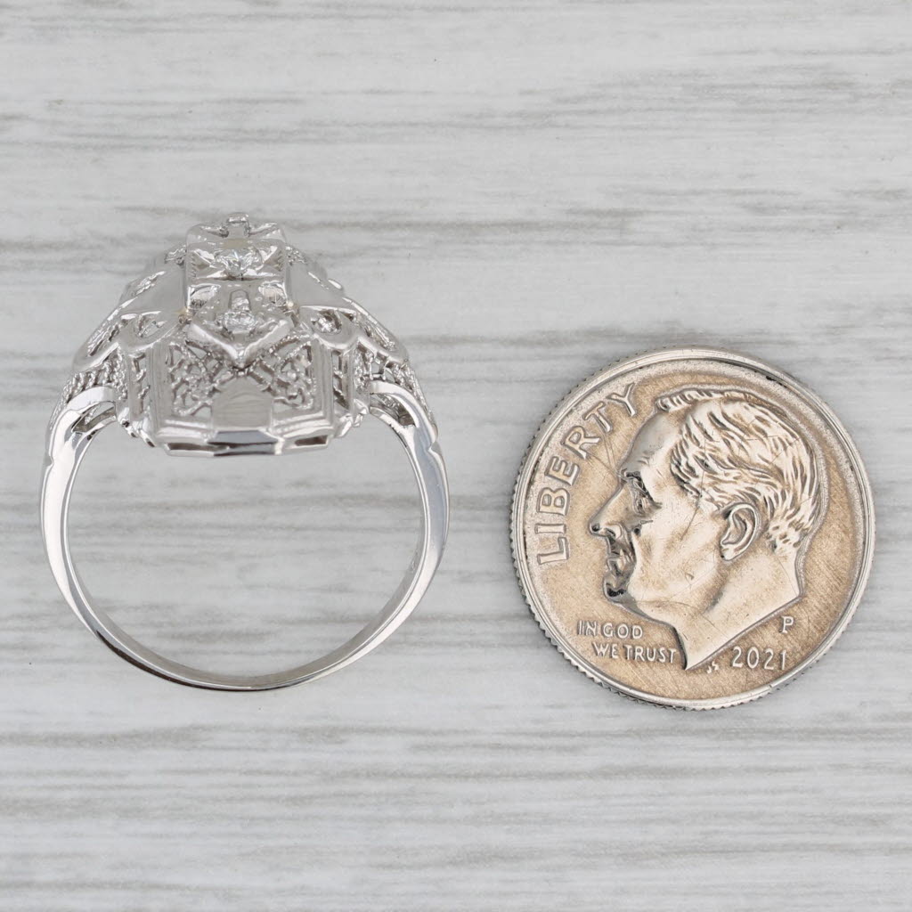 Gray Diamond Filigree Ring 10k White Gold Vintage Art Deco Size 6.75