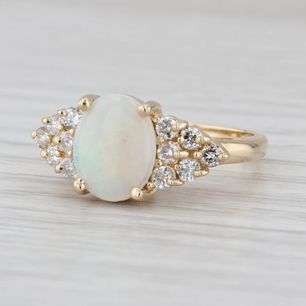 Opal 0.40ctw Diamond Clusters Ring 14k Yellow Gold Size 7 Oval Cabochon