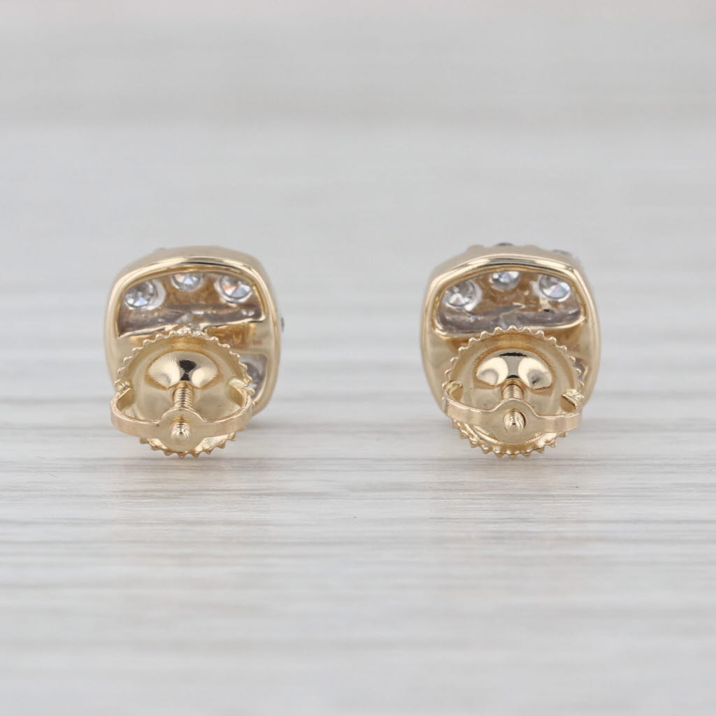 New 0.90ctw Diamond Cluster Stud Earrings 14k Yellow Gold Screw Backs Studs