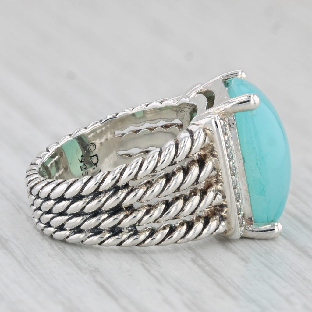 Light Gray Yurman Wheaton Aquapraise Chalcedony Diamond Ring Sterling Silver Size 6.75