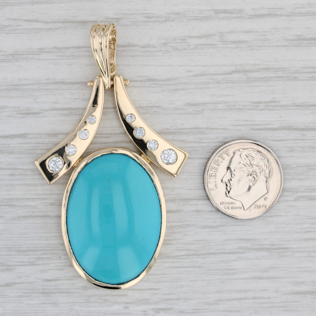 Gray Stabilized Turquoise Diamond Enhancer Pendant 14k Yellow Gold Oval Cabochon