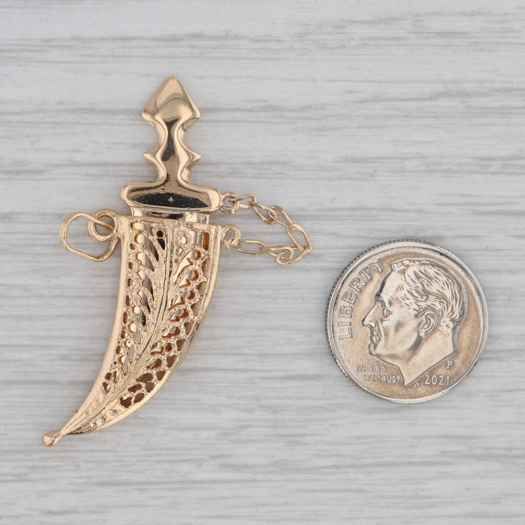 Gray Removeable Dagger & Sheaf Charm 18k Yellow Gold Pendant